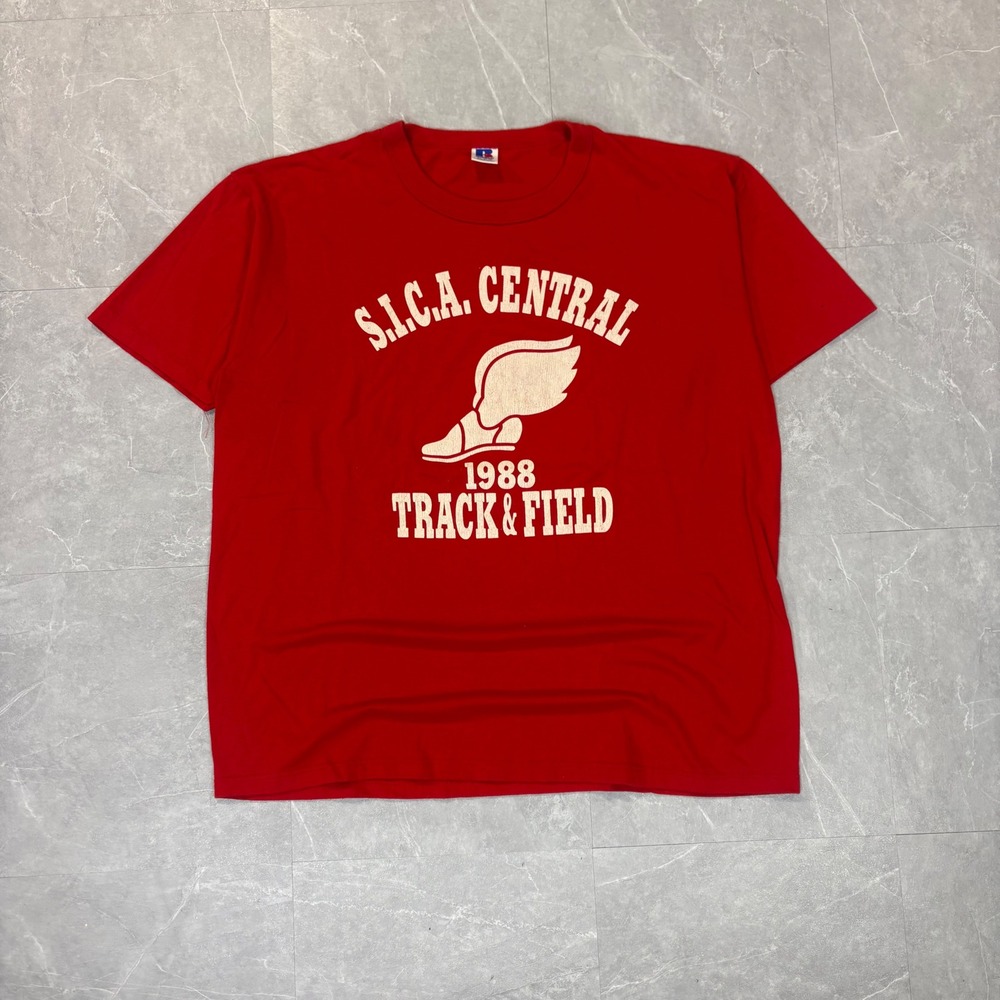 Vintage 1988 Russell Athletic SICA Central Track & Field T-Shirt Red XL USA Made